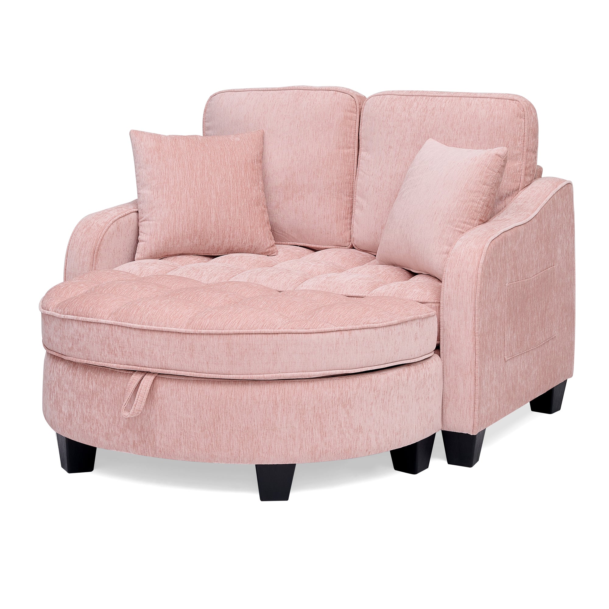 Corduroy 2-Seater Sofa Chaise — Storage Footrest & 2 Pillows, 42.7" Wide