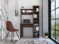 Smokey oak writing desk with built-in bookcase — front view
