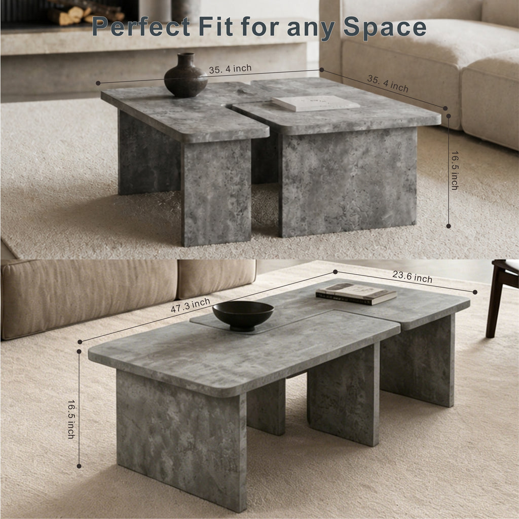 Gray slate nesting coffee table in modern living room