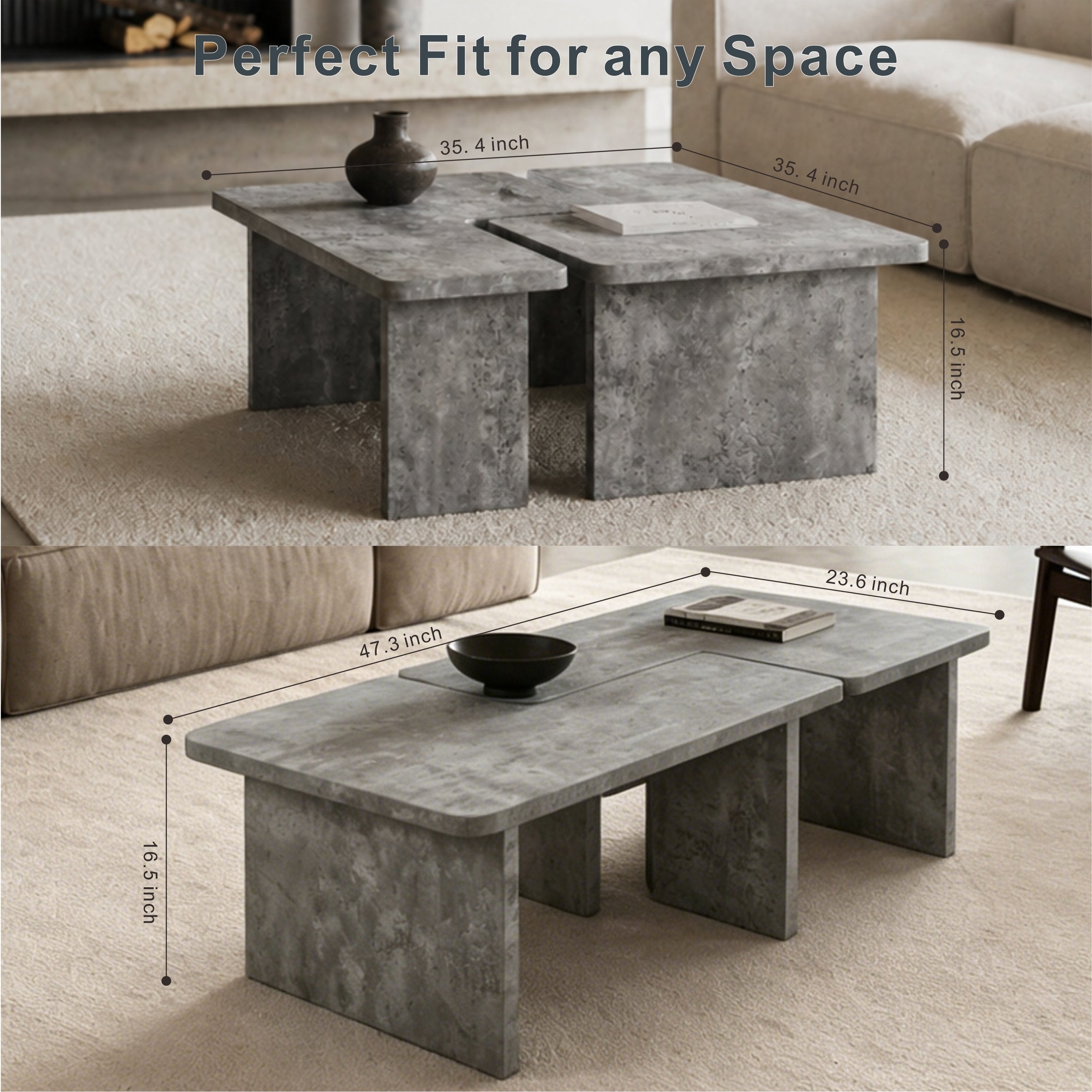 Gray slate nesting coffee table in modern living room