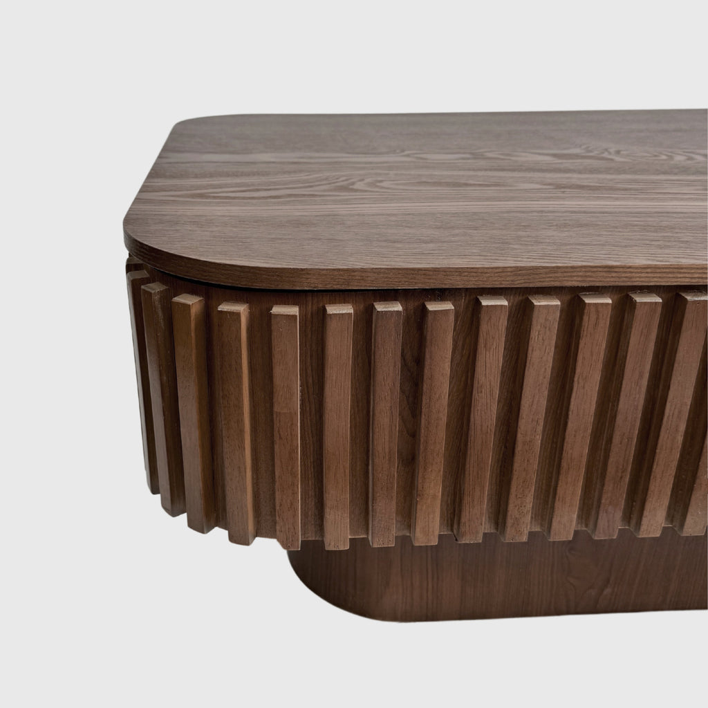 38.6'' Fluted Lift-top Coffee Table Solid Wood Veneered Modern Coffee Table Accent Tea Table with Storage and Adjustable Height for Living Room, Bedroom, Apartment or Office, Grey