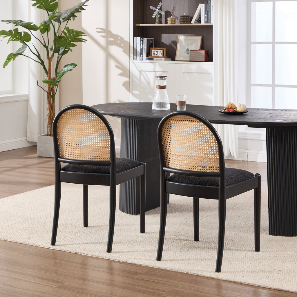Rattan Dining Chairs Set of 2, Upholstered Linen Dining Room Chairs with Backrests, Modern Kitchen Chairs with Wood Legs for Dining Room, Beige