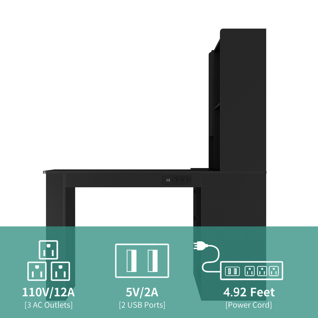 Black L-shaped desk lower shelf for printer and monitors