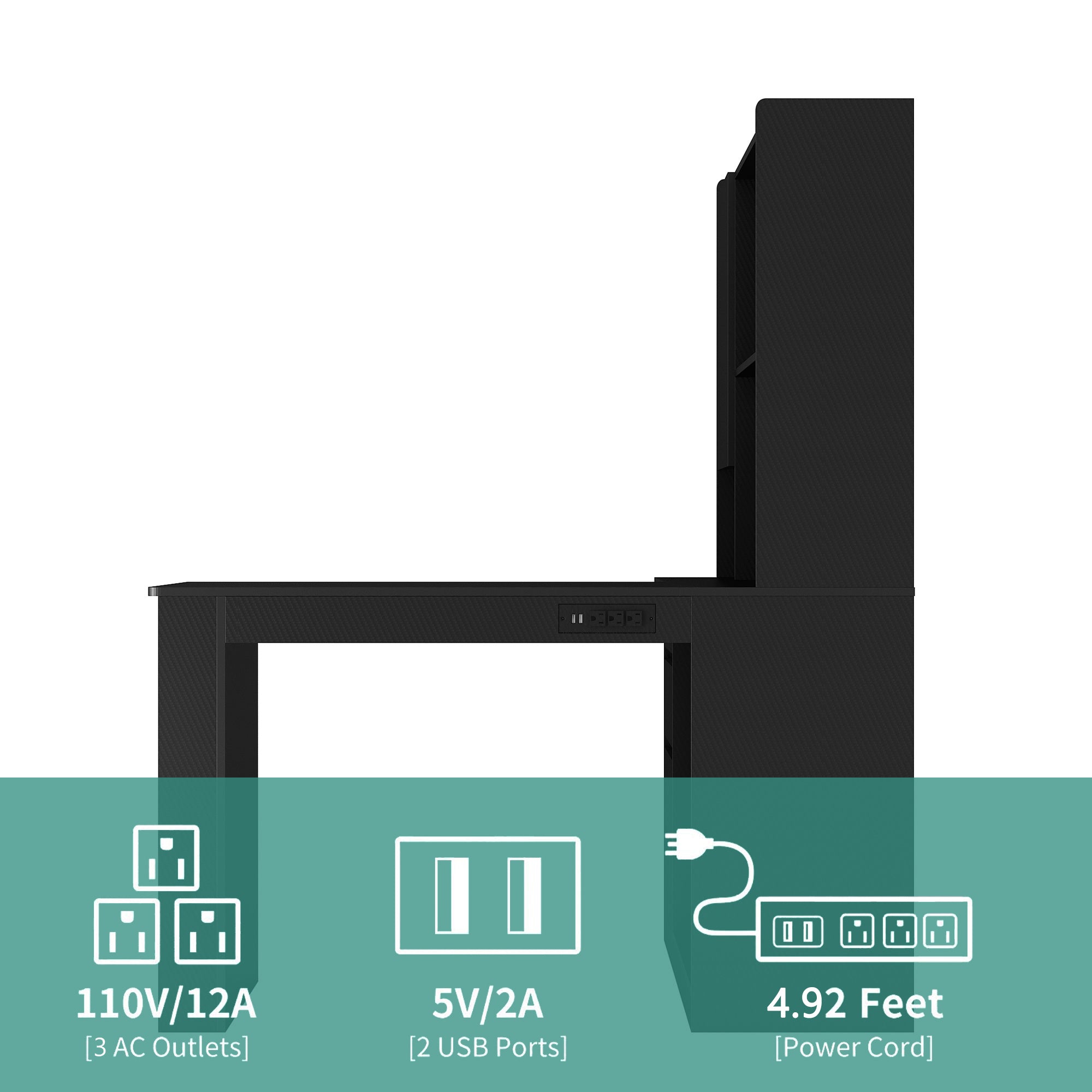 Black L-shaped desk lower shelf for printer and monitors
