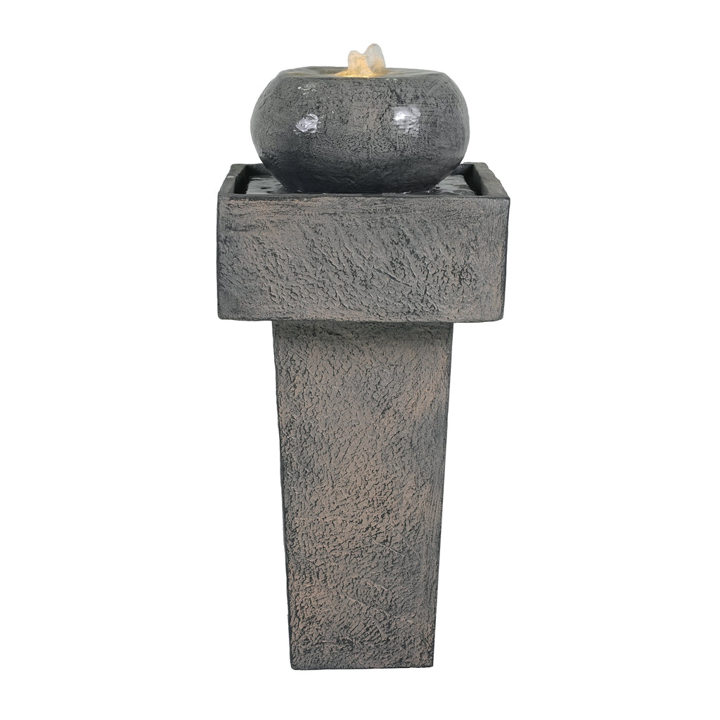 25.59'H Minimalist Concrete Column Fountain with LED Lighting, Gray Modern Outdoor Decor for Patio, Porch, and Garden