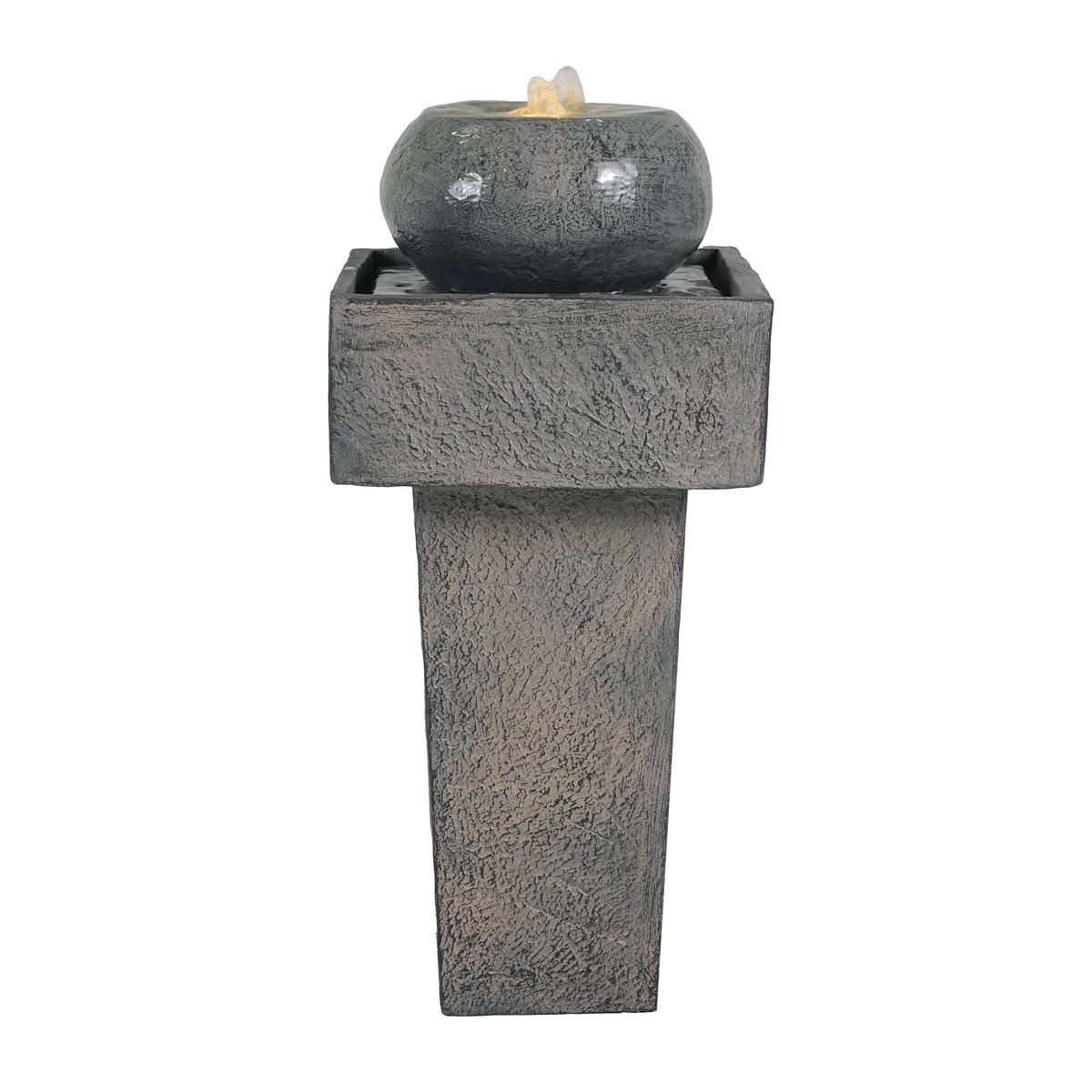 25.59'H Minimalist Concrete Column Fountain with LED Lighting, Gray Modern Outdoor Decor for Patio, Porch, and Garden