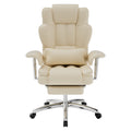 Beige executive office chair with footrest — front view