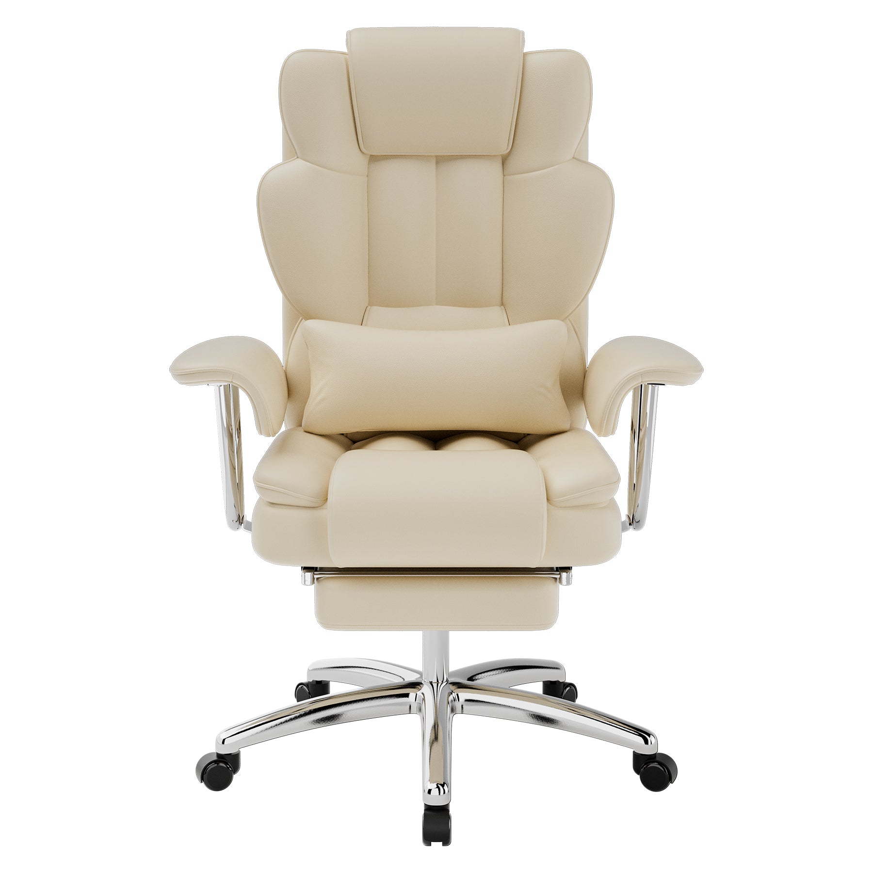 Beige executive office chair with footrest — front view