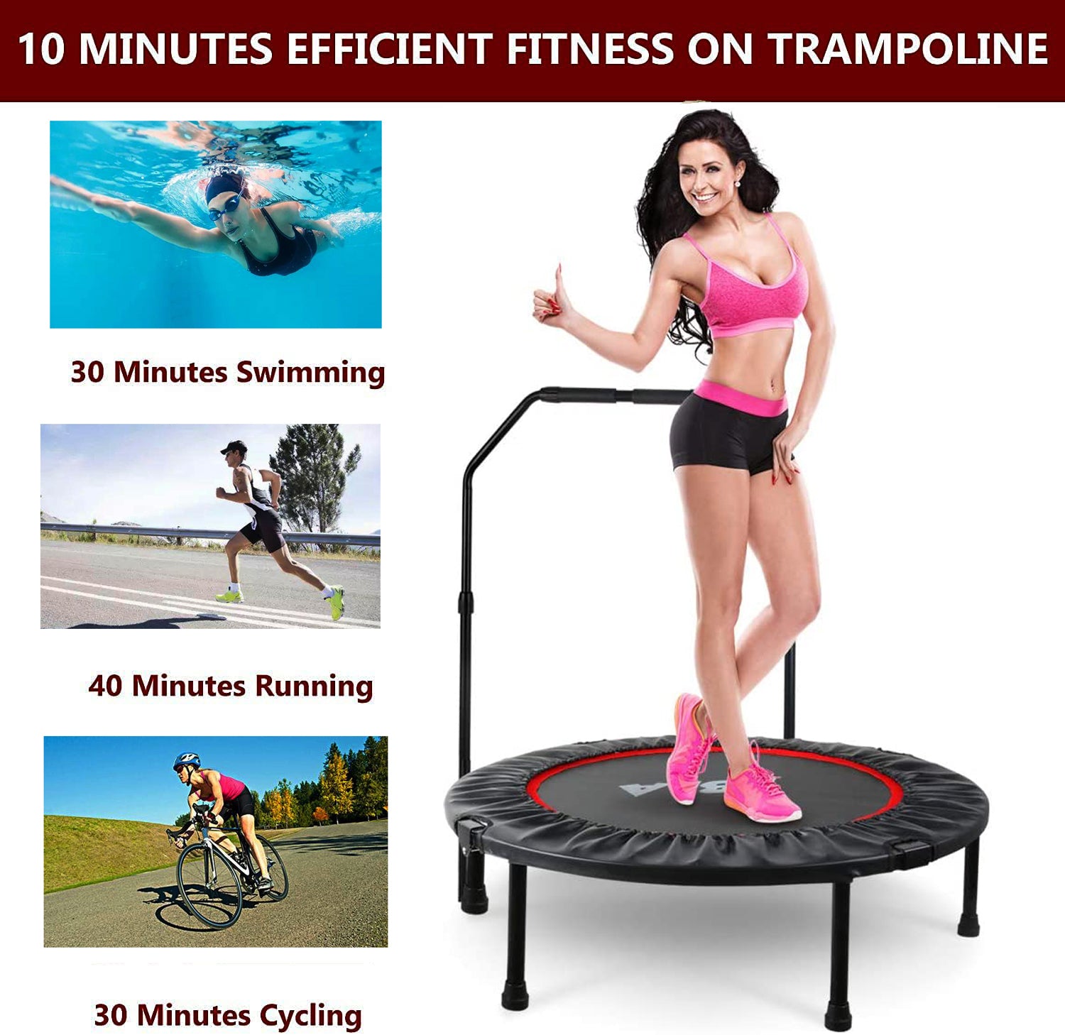 Black red exercise rebounder trampoline side profile
