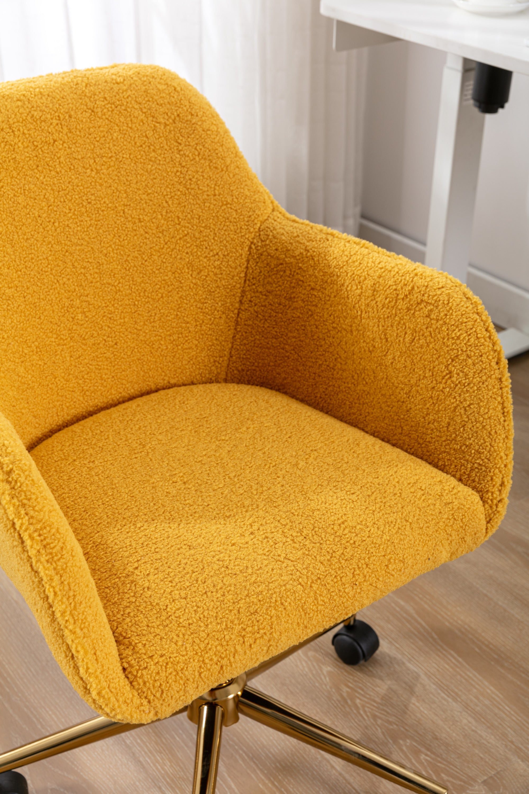 Teddy Office Chair — Adjustable Height with Gold Metal Base & Wheels