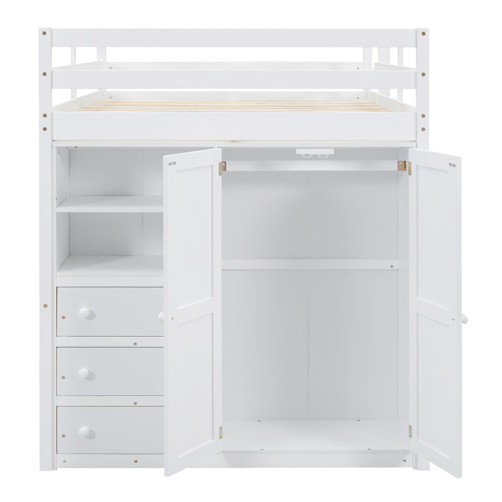 White pine wood loft bed desk workstation