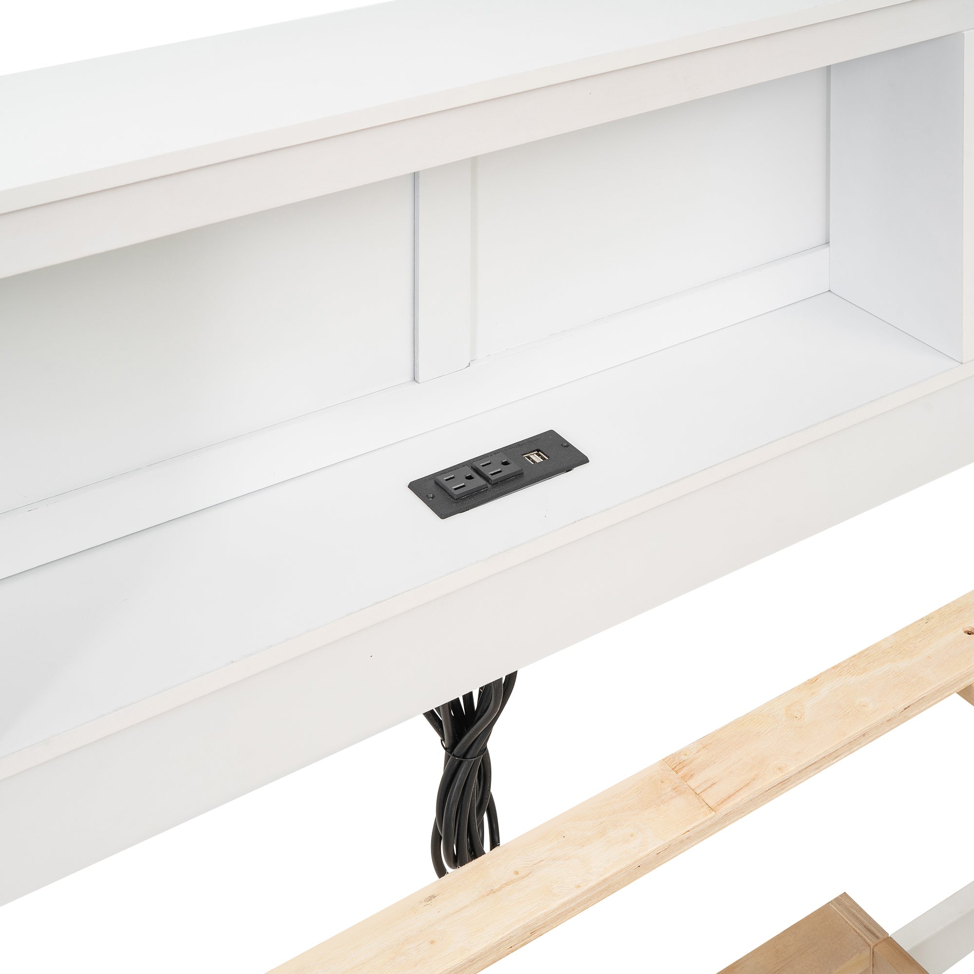 White wood platform bed frame in bedroom setting