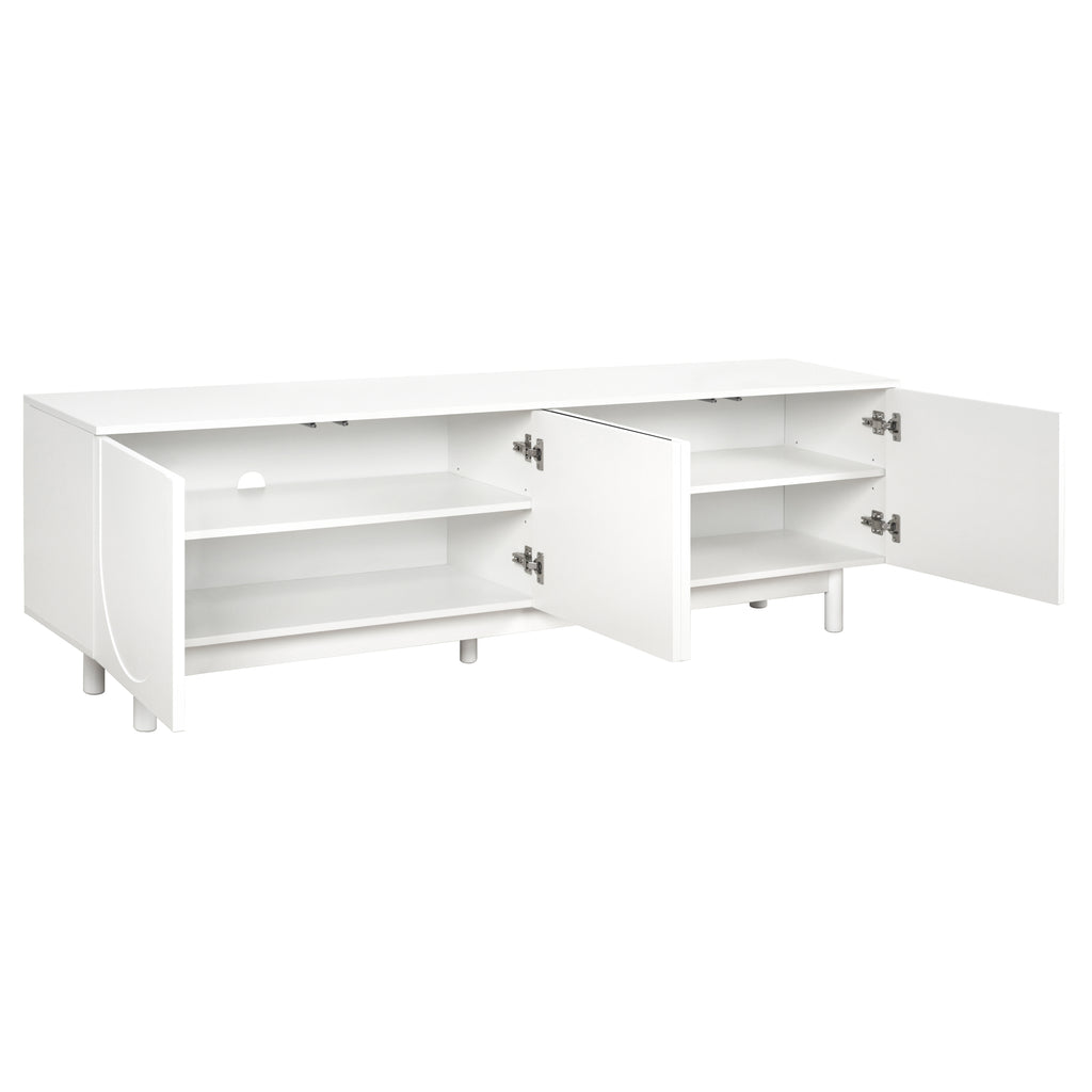 Solid wood leg detail on white TV stand