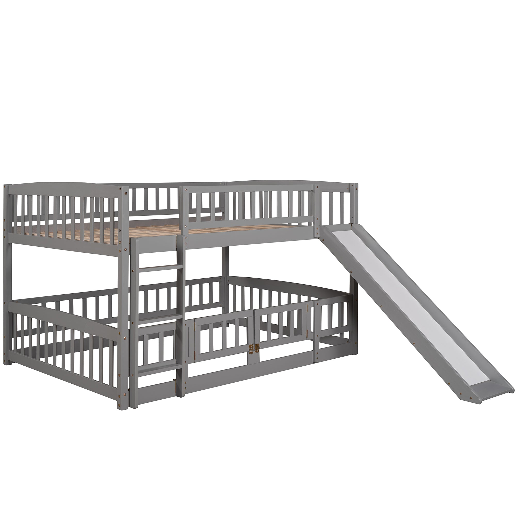 Low bunk bed slide and ladder switchable left or right layout