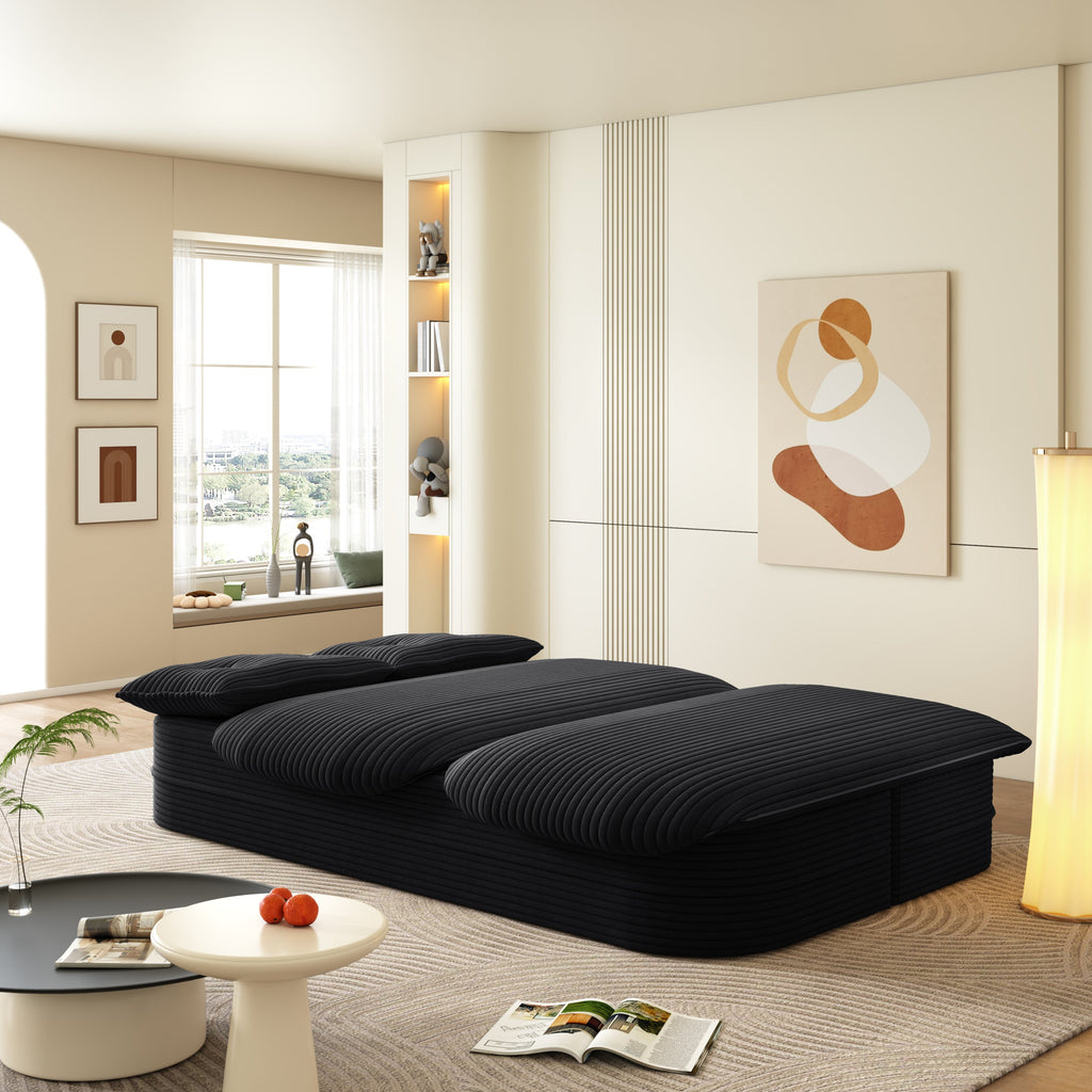 78.7' Modern 2-in-1 Foldable Sofa with Functional Blanket and 2 Soft Pillows,Comfortable Plush Corduroy Fabric Sofa,Convertible Sleeper Sofa Bed,Deep Seat Sofa Couch for Living Room,Bedroom,Baby Pink