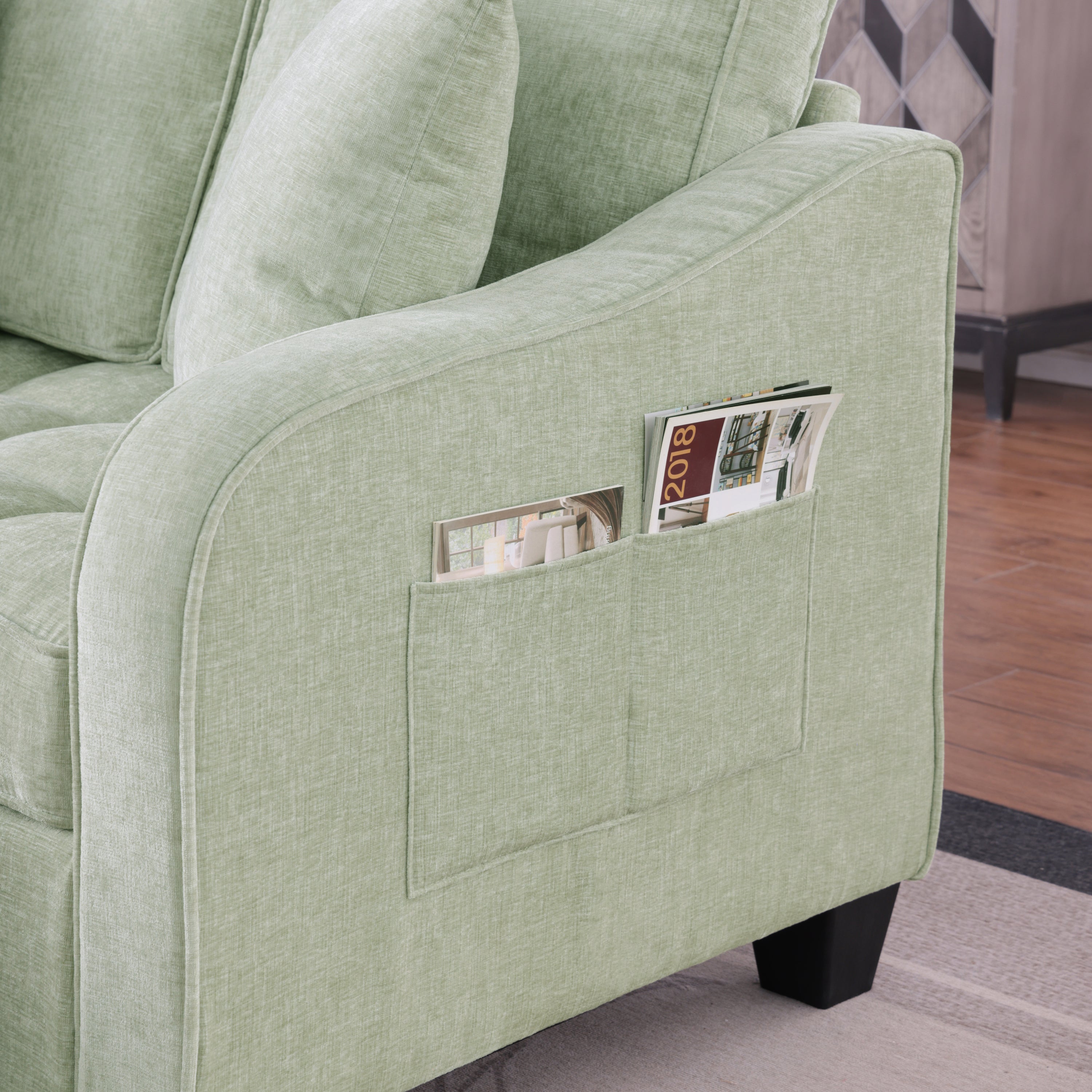 2-seater sofa with matching storage footrest — side profile