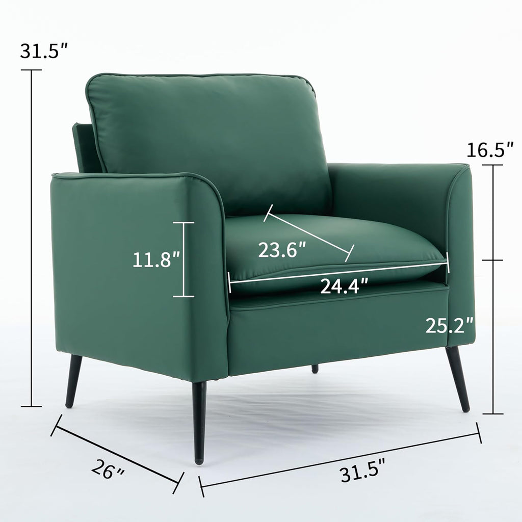 Green faux leather lounge chair in living room setting