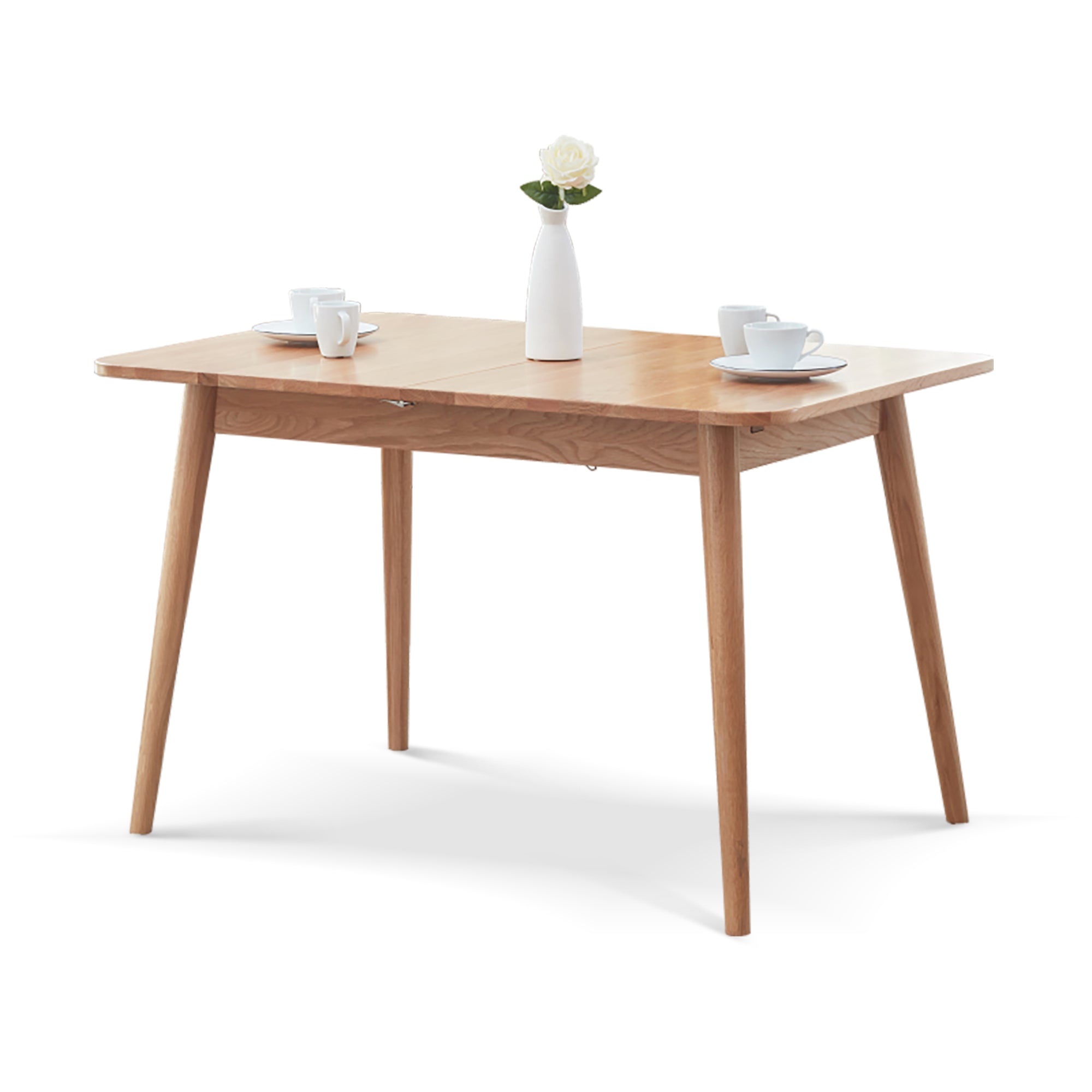 Extendable Solid Oak Dining Table — Round Corners & Diagonal Legs