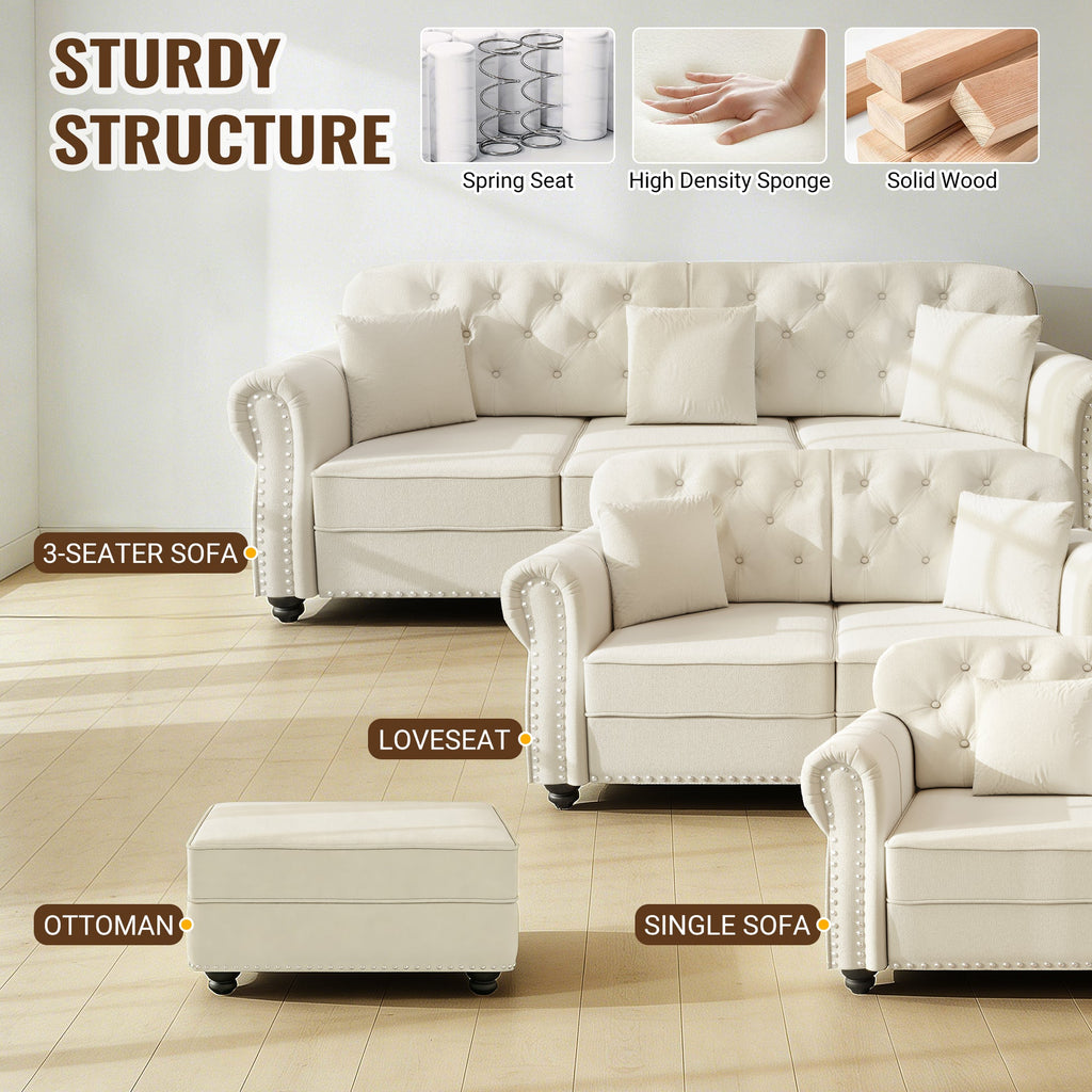 41.3'Upholstered Velvet Sofa with Nailhead Trim and Rolled Armrests,Mid-Century Modern Chesterfield Sofa with Button Tufted,Includes 1 Pillows,Brown