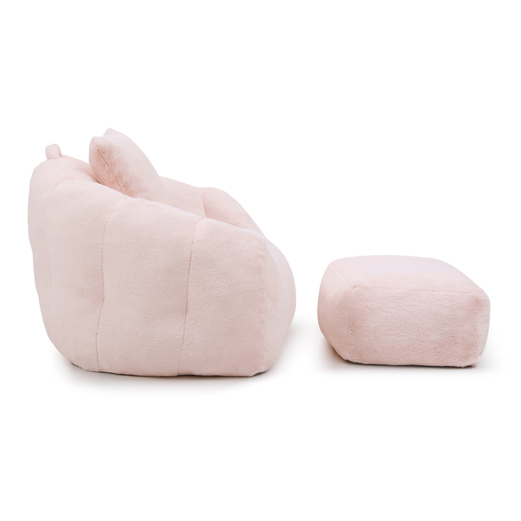 Pink faux fur upholstery close-up — shell shape