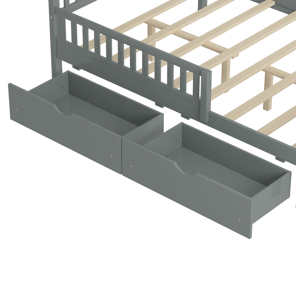 Full-size bed with drawers in bedroom setting