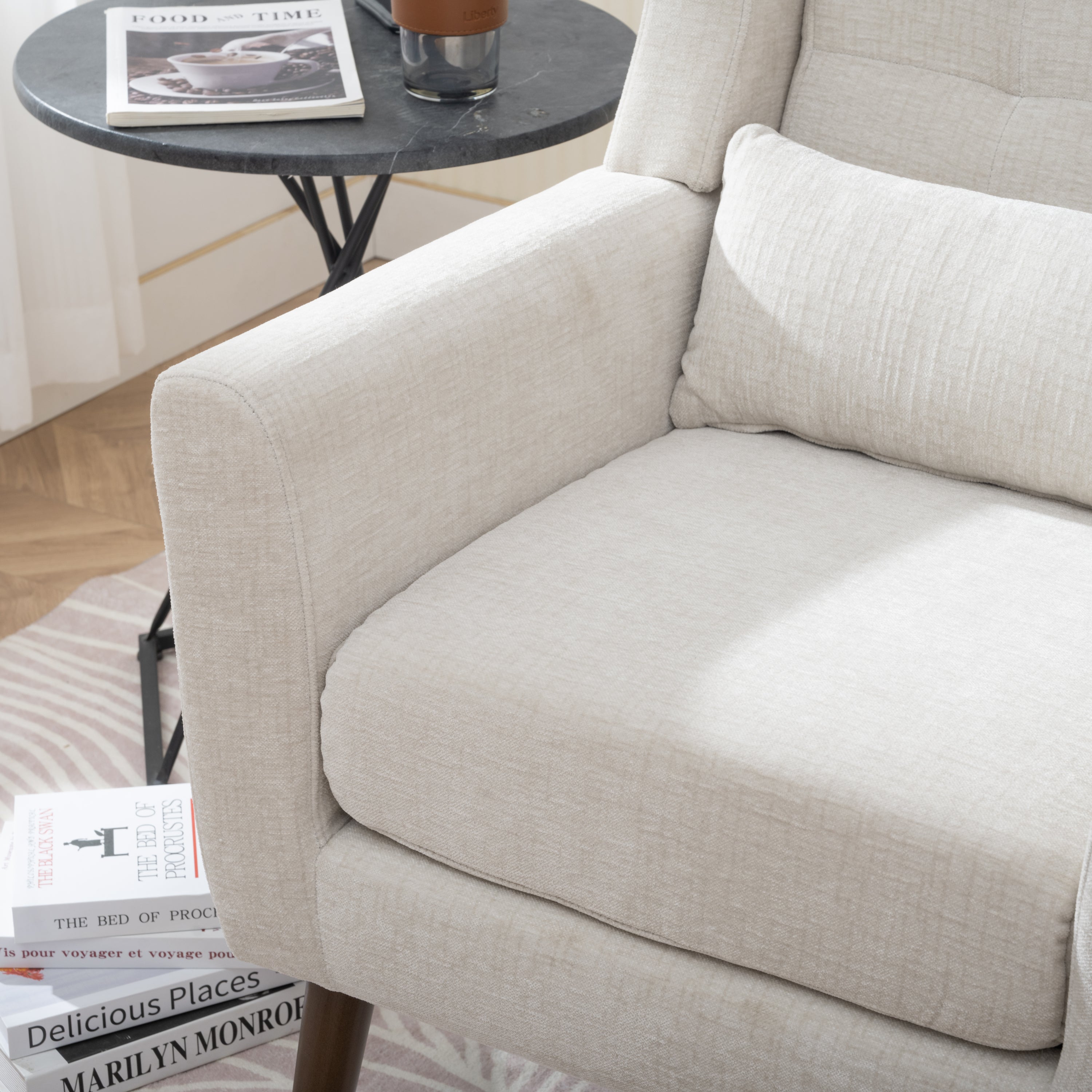Soft chenille upholstery close-up — beige