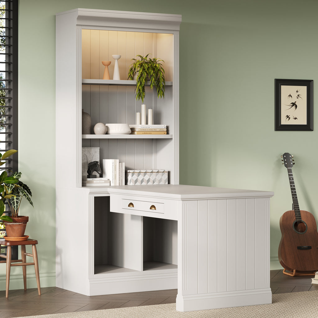 83-inch bookcase with integrated study desk — full overview