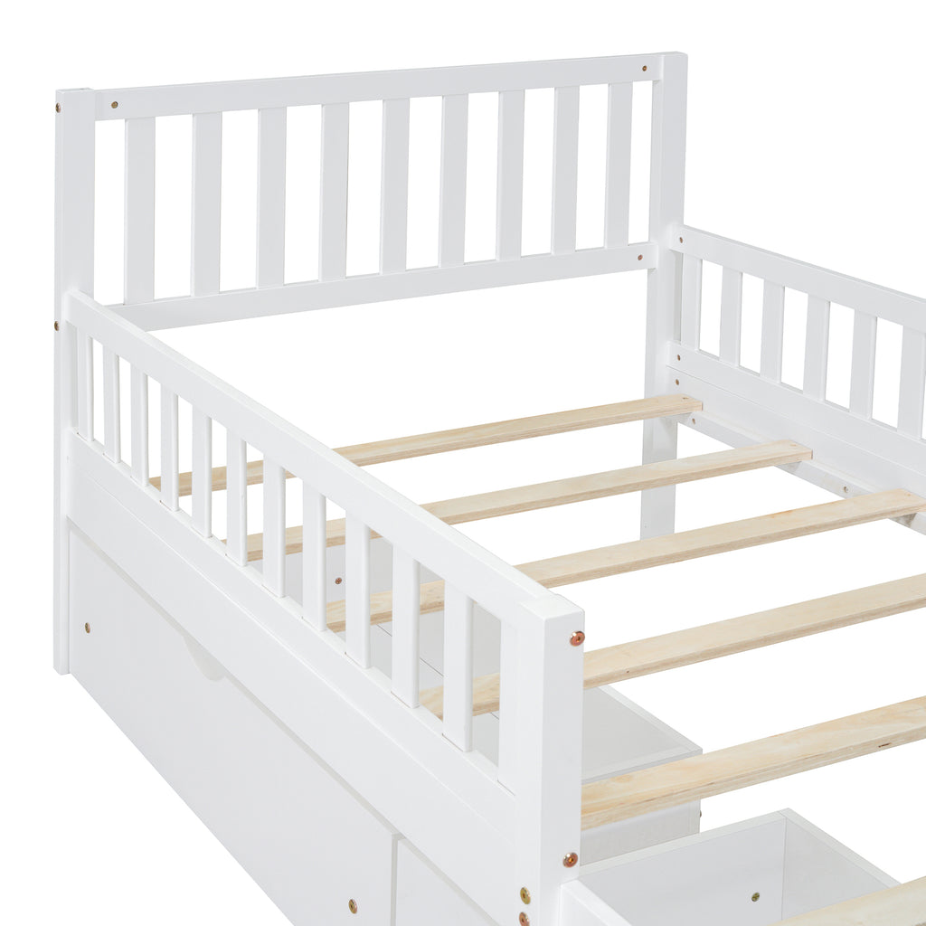 Guardrail detail on twin-size wood bed