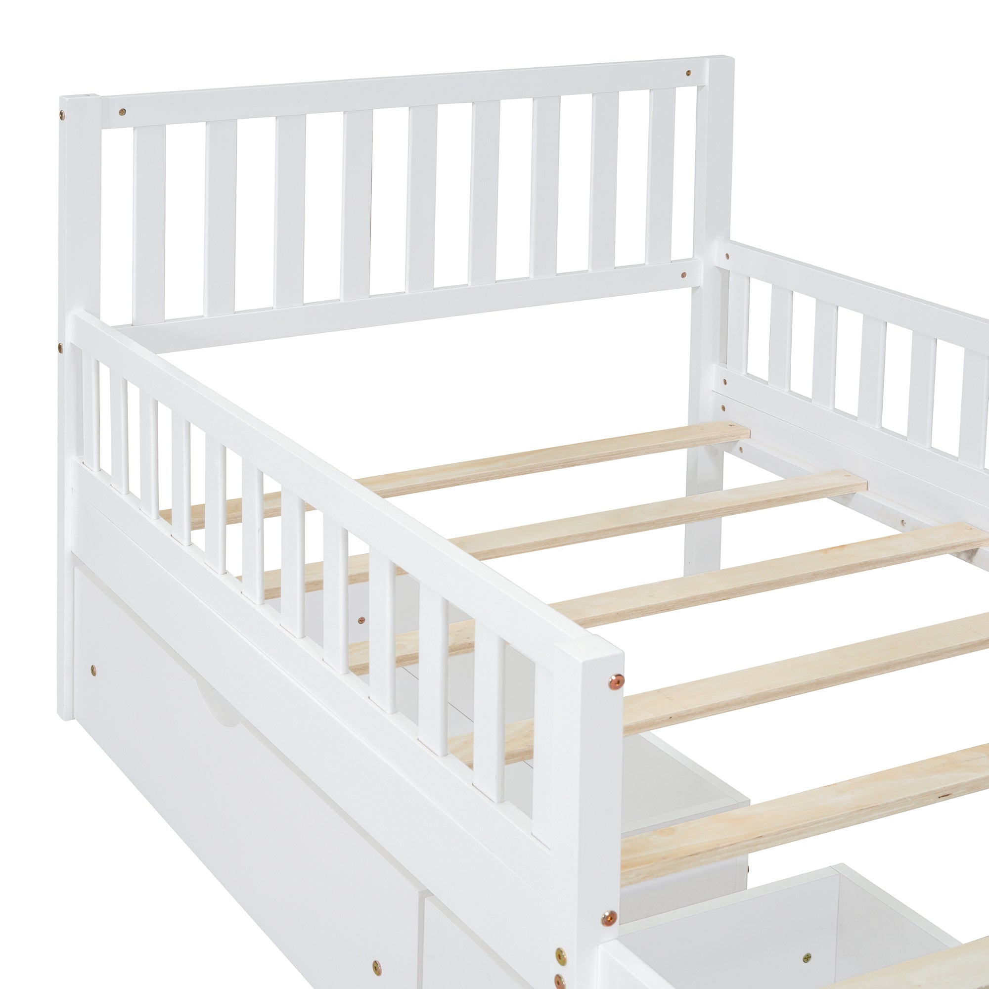 Guardrail detail on twin-size wood bed