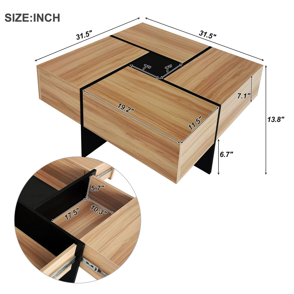 Brown extendable coffee table puzzle design top full view