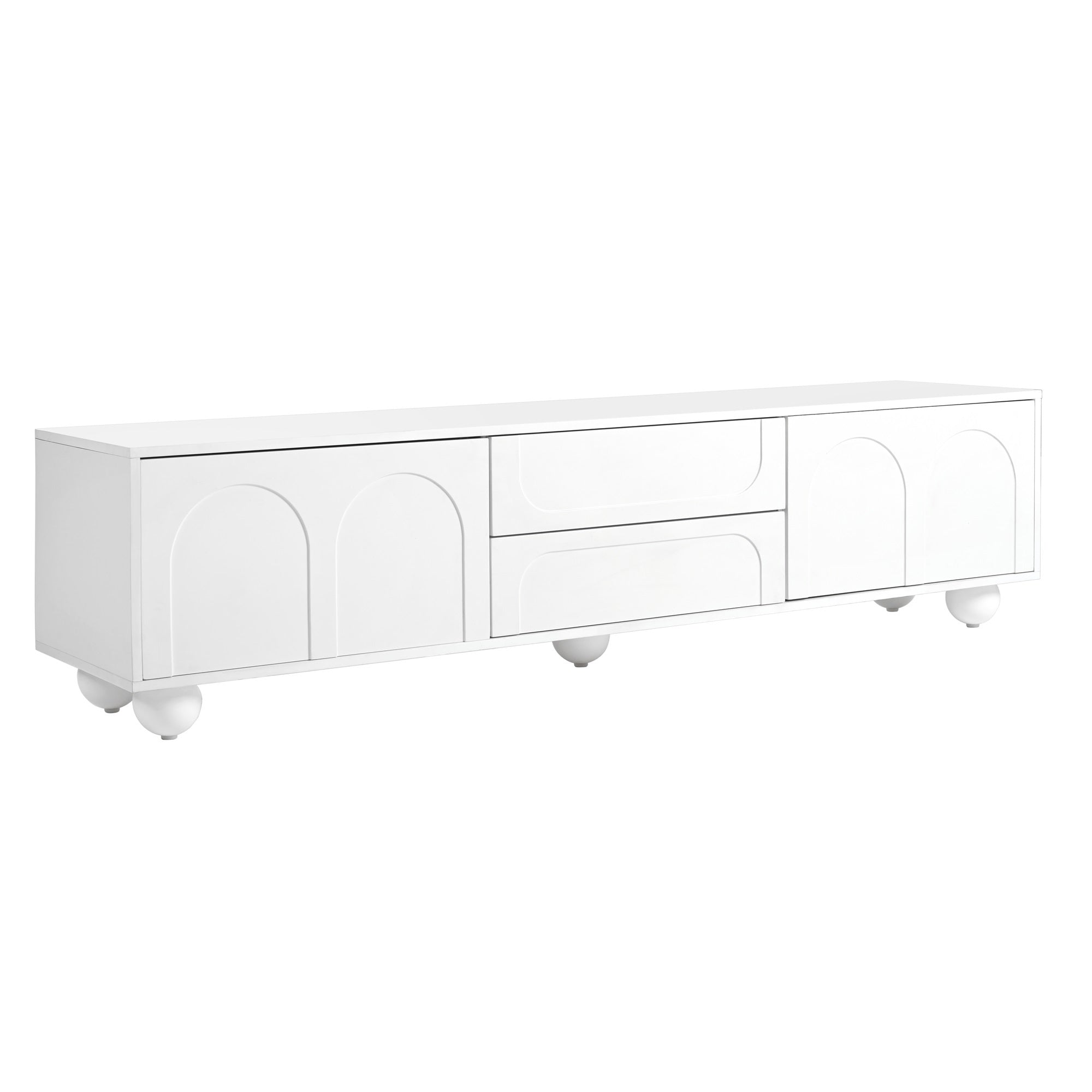 TV Stand with Arched Doors & 2 Drawers — for TVs Up to 75"