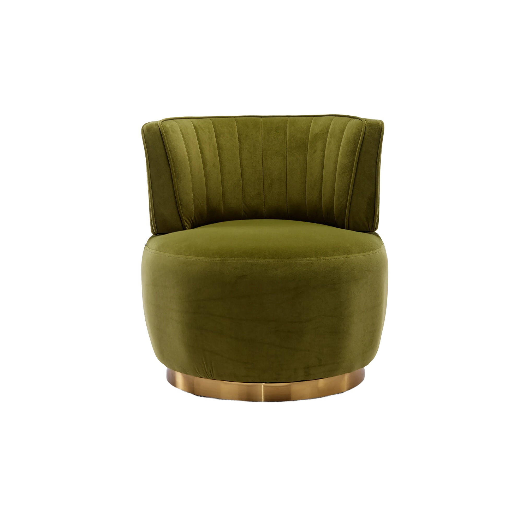 Olive green velvet swivel chair back detail