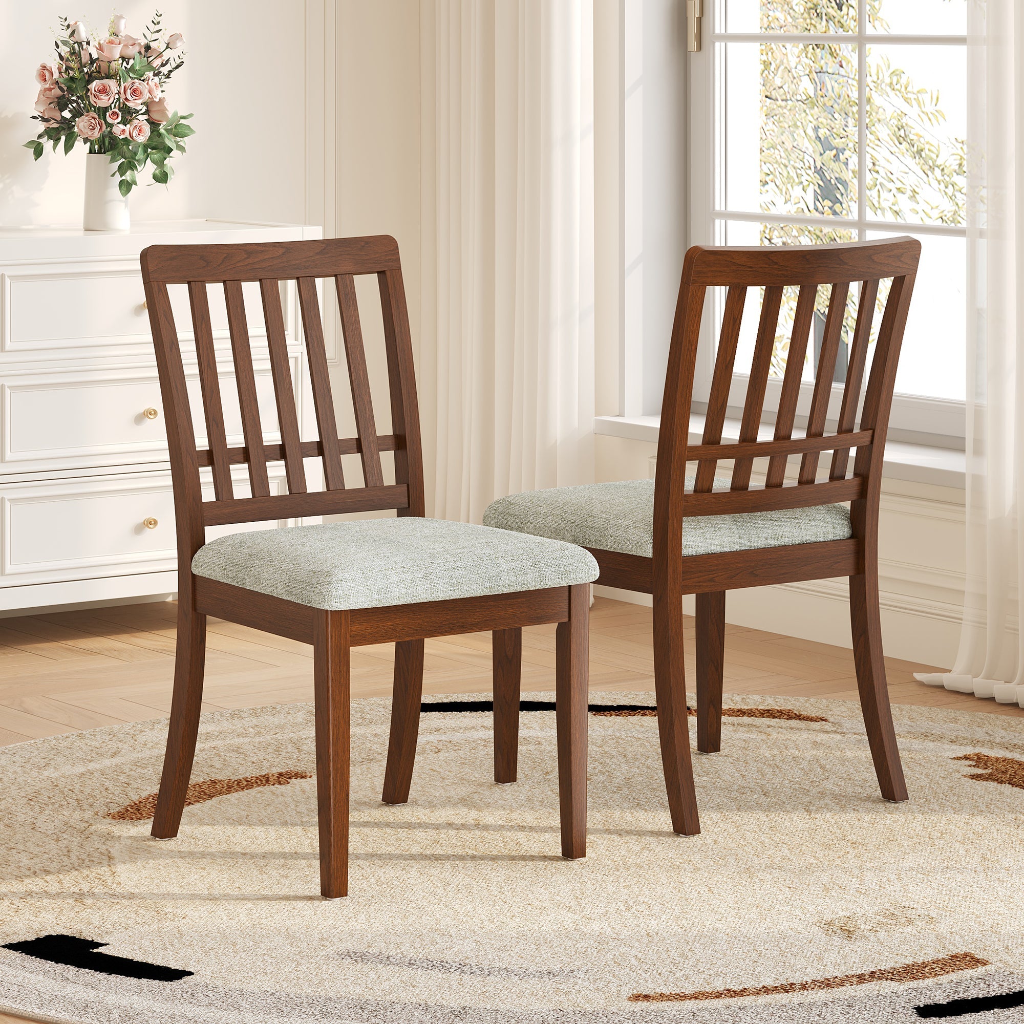 2-Piece Modern Scandinavian Dining Chairs, Curved Wood Backrest with Gray Fabric Seat, Finish for Dining Room and Apartment, Easy to Assembly -BLACK