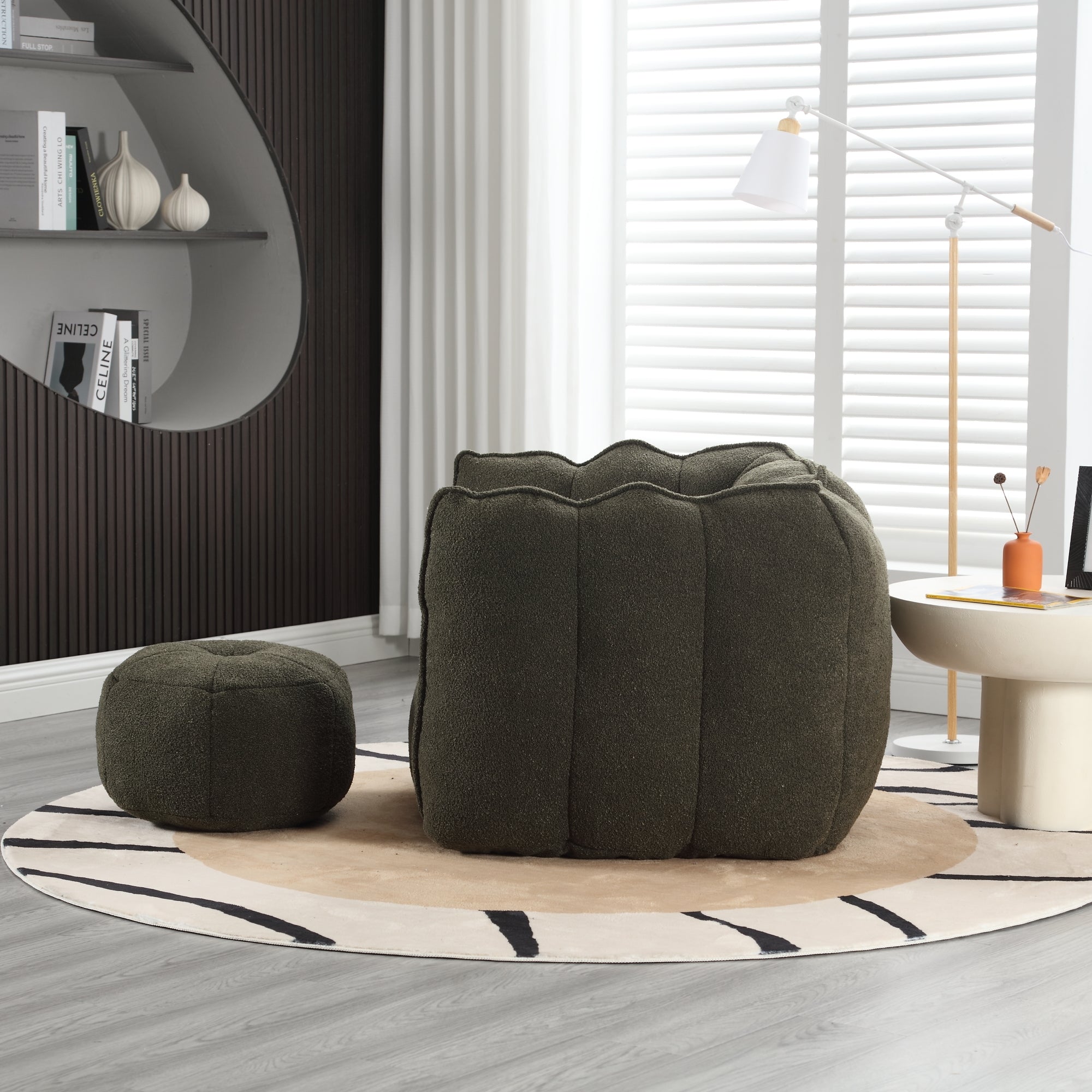 Bean bag chair with armrests in living room setting