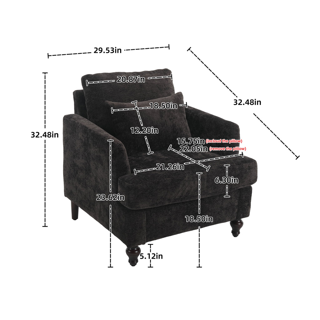 Black tufted club chair solid wood frame full view
