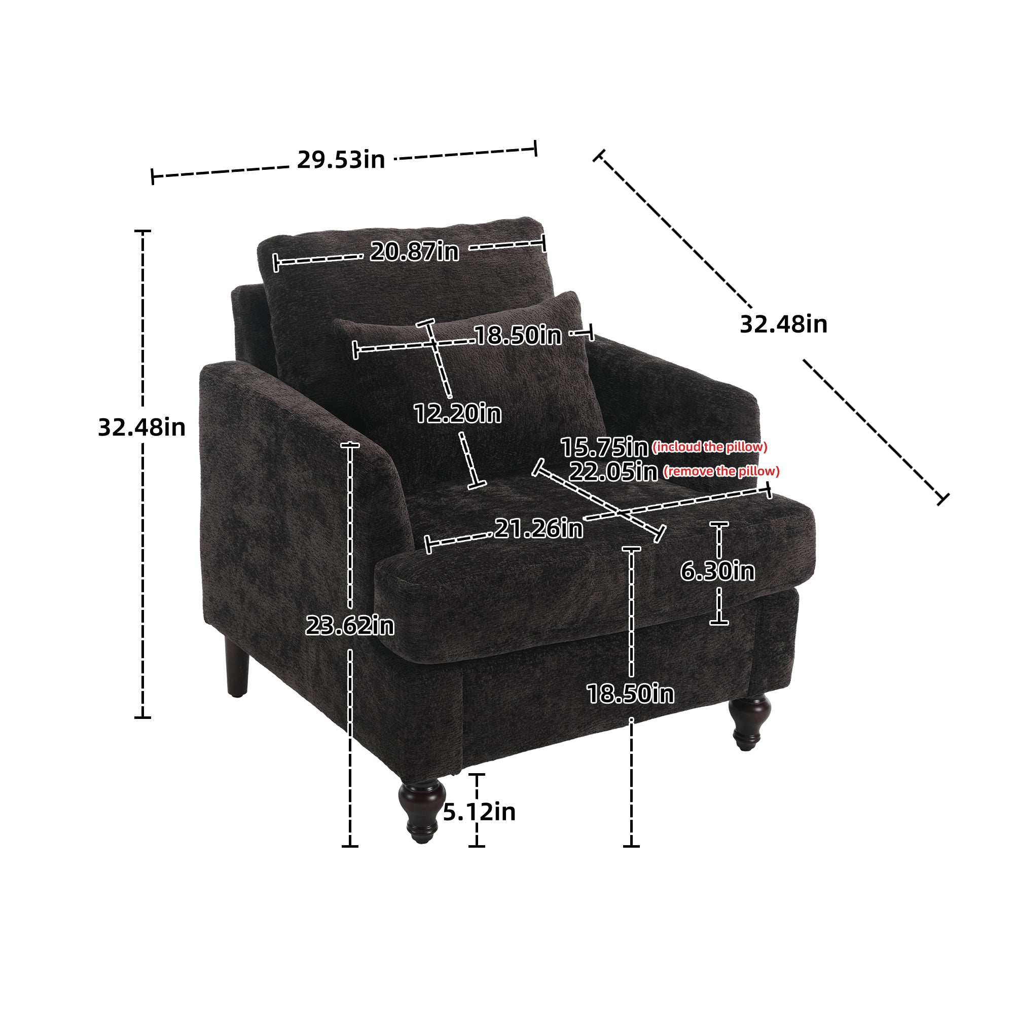 Black tufted club chair solid wood frame full view