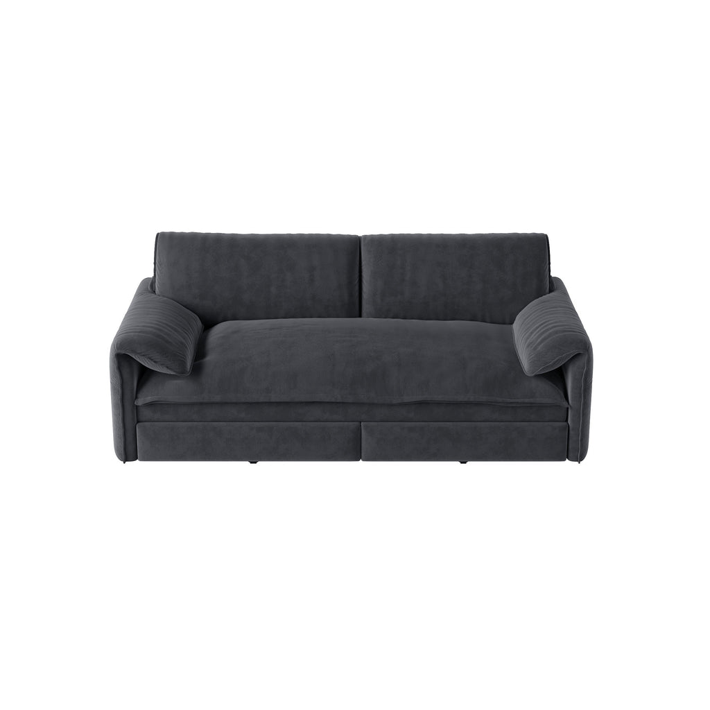 66' Queen Pull Out Sofa Bed, 3-in-1 Convertible Sleeper Sofa with Side Storage,Multi-Functional Velvet Loveseat Bed for Living Room, Black