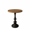 Natural wood round end table French country pedestal — front view