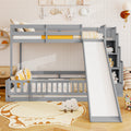 Twin Over Full Bunk Bed with Slide, Storage Staircase, Pine Solid Wooden Bunk Bed with Safety Guardrails ,Grey (Old Sku W504S00184)