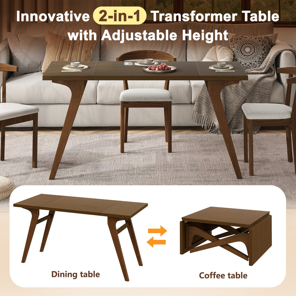 Transformer coffee table, 2 in 1 table, Expandable dining table, Natural wood, Variable height