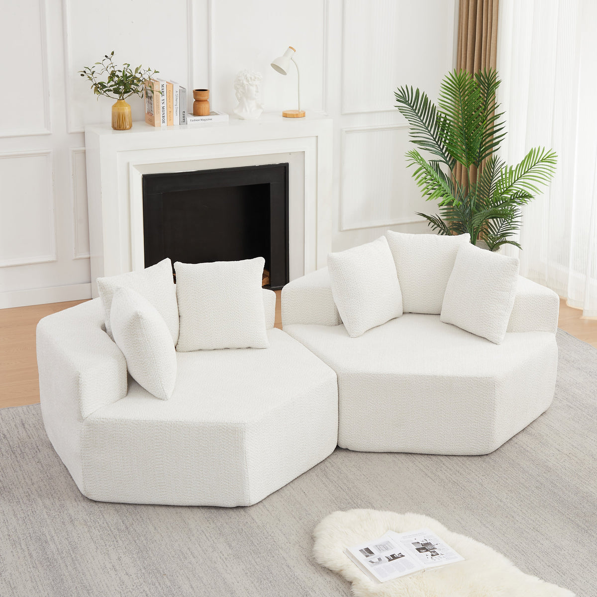 54-inch Modern-style hexagonal single lounge chair, featuring versatile arrangements and a modular design; this chenille-upholstered sofa is ideal for lounges, game rooms, living rooms, and bedrooms.