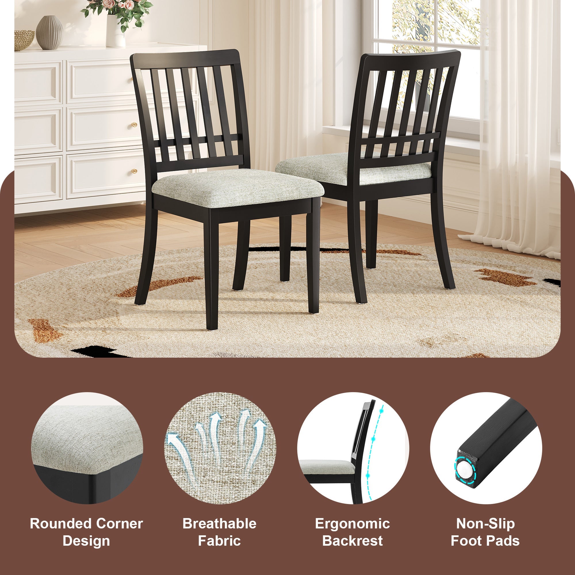 3-Piece Round Dining Table Set for 2 People, 1 Folding Wood Dining Table + 2 Upholstered Chairs, Space-Saving Design for Small Apartments and Dining Areas -LIGHT BROWN