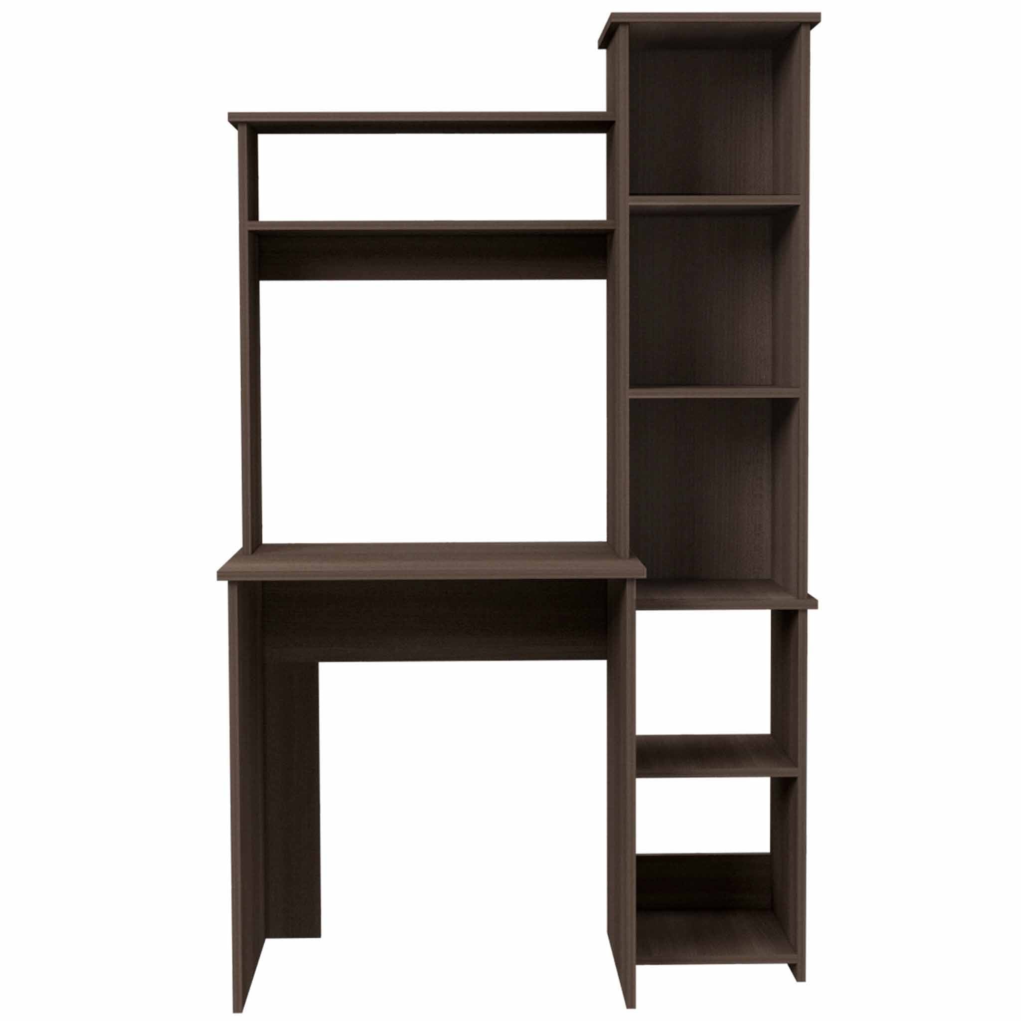 Built-in bookcase shelving detail on writing desk