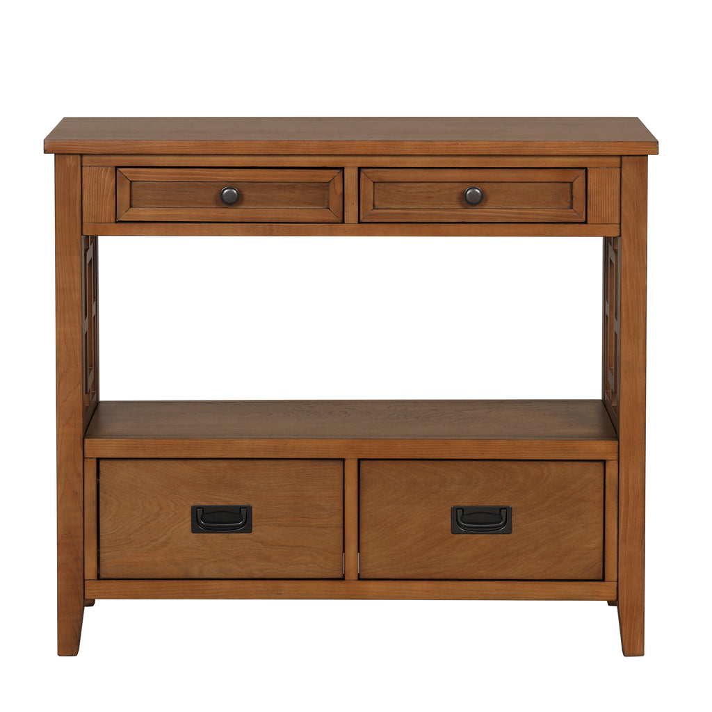 Console table four drawer storage brown detail