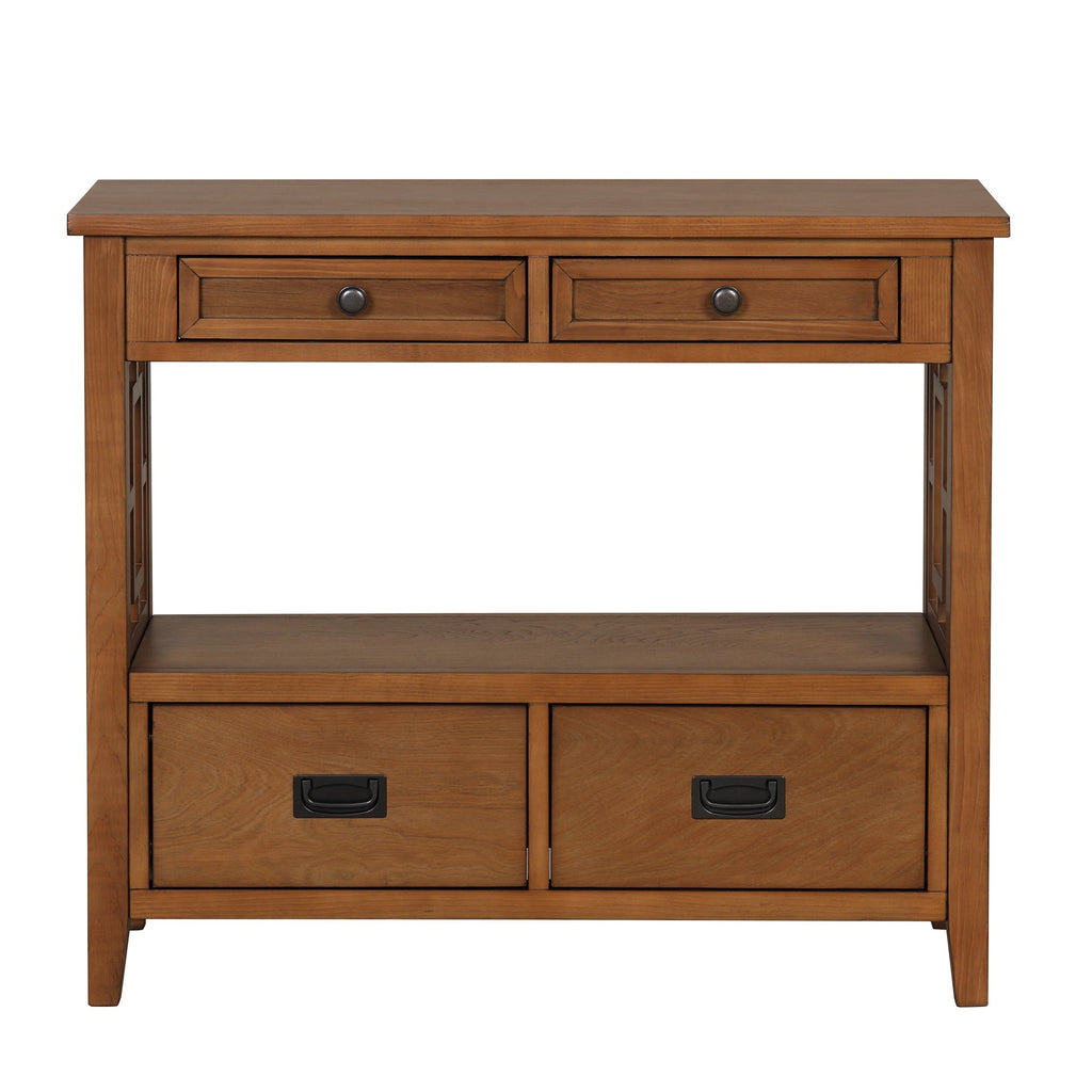 Farmhouse Console Table — 4 Drawers & Open Storage Shelf
