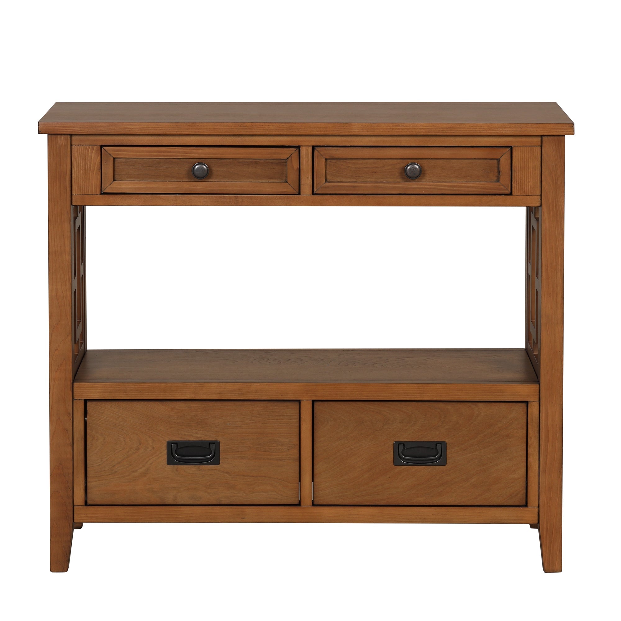 Farmhouse Console Table — 4 Drawers & Open Storage Shelf