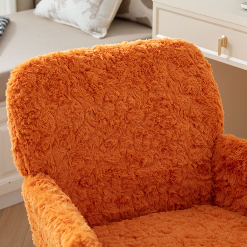 Faux Fur Office Chair — 40° Reclining with Gold Metal Base & Wheels