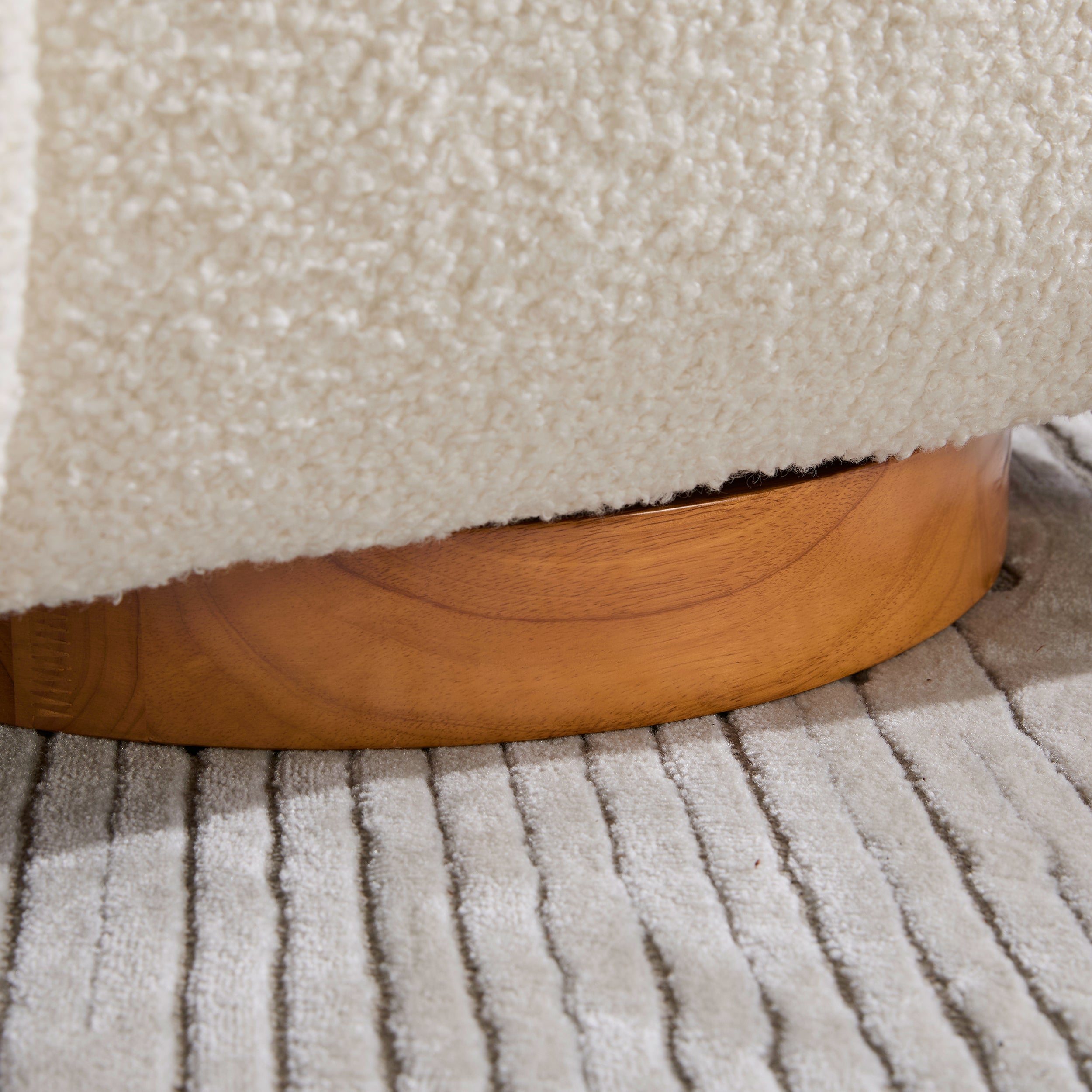 Barrel chair white teddy cushion detail