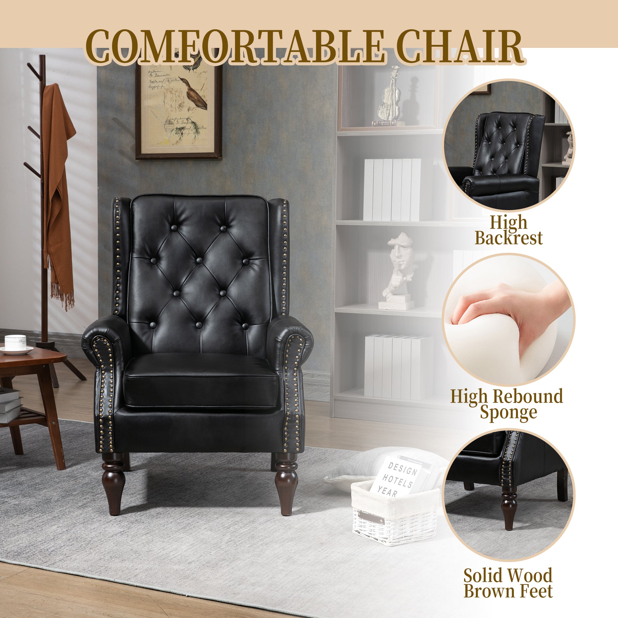 Black accent chair in living room setting