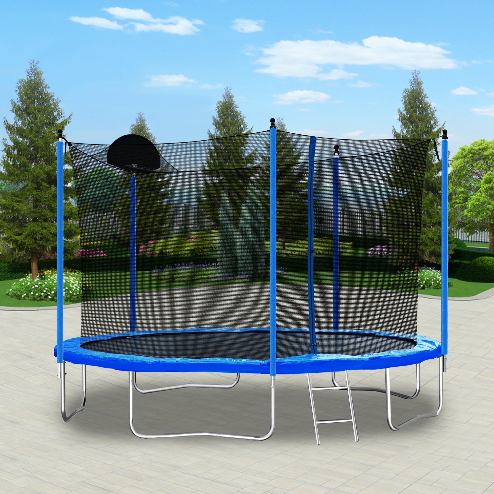 Trampoline basketball hoop triangle net close-up
